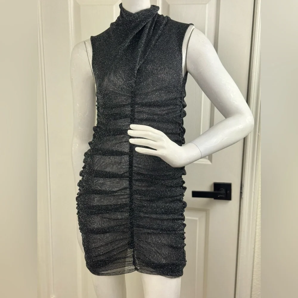 ALLSAINTS Tia Metallic Dress Gunmetal Sleeveless SIZE 4. A38